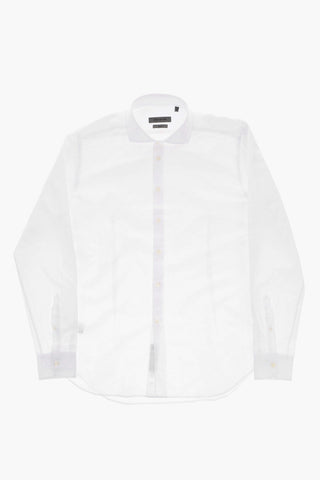 Camicia Slim Fit in Cotone e Lino con Collo Francese