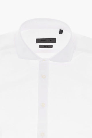 Camicia Slim Fit in Cotone e Lino con Collo Francese