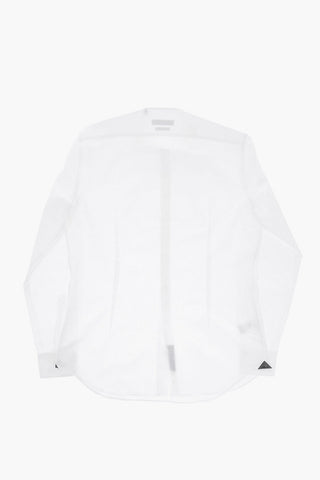 Camicia Slim Fit in Cotone e Lino con Collo Francese