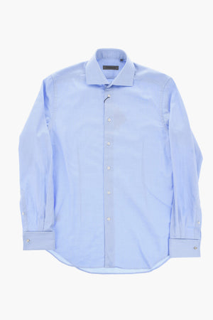 Camicia in Cotone a Motivo Herringbone con Gemelli