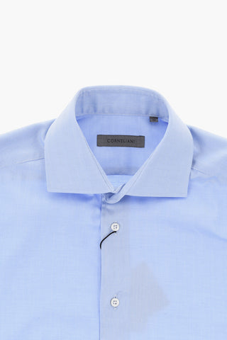 Camicia in Cotone a Motivo Herringbone con Gemelli