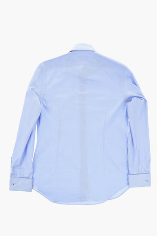 Camicia in Cotone a Motivo Herringbone con Gemelli