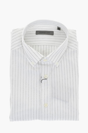 Camicia in Popeline di Cotone a Righe con Colletto Button-Down