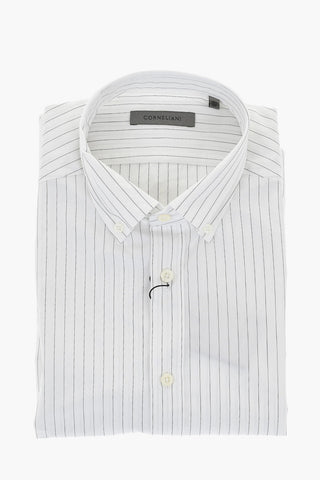 Cotton Poplin Striped Shirt with Button-Down Collar
