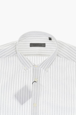 Camicia in Popeline di Cotone a Righe con Colletto Button-Down