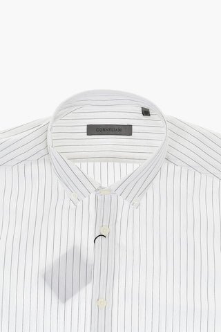 Cotton Poplin Striped Shirt with Button-Down Collar