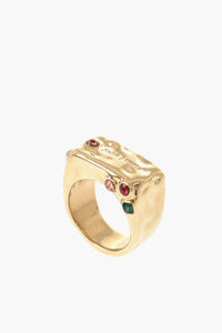 Gold-Tone Brass Ring Embellished With Crystals