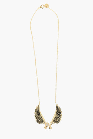 Brass Necklace WINGS MONOGRAM with Gold Finish