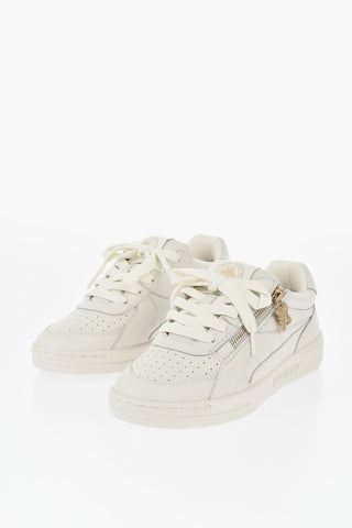Sneakers Basse in Pelle Martellata con Zip Dorata