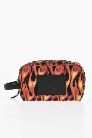 Necessarie In Nylon con Stampa Fiamme e Rifiniture in Pelle 