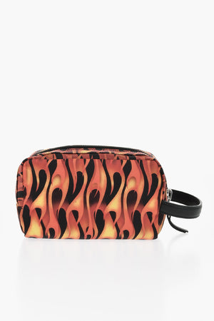 Necessarie In Nylon con Stampa Fiamme e Rifiniture in Pelle 
