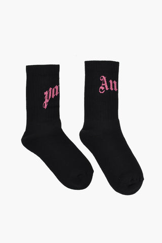 Stretch Cotton Socks with Contrast Logo