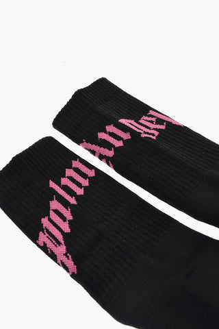 Stretch Cotton Socks with Contrast Logo