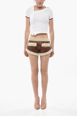 Vegan Leather Shorts with Faux-Fur Lining