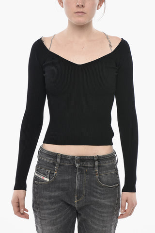 Maglia Leggera M-APRIL A Costine con Applicazione Collana a Catena