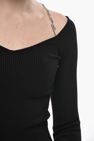 Maglia Leggera M-APRIL A Costine con Applicazione Collana a Catena