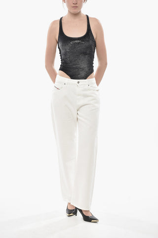 Chenille Racerback Bodysuit T-VATELY with Faded Effect and Rhinestone Logo