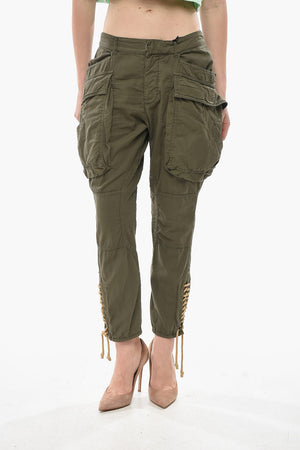 Stretch Cotton Cargo Pants with Lace-Up Detail