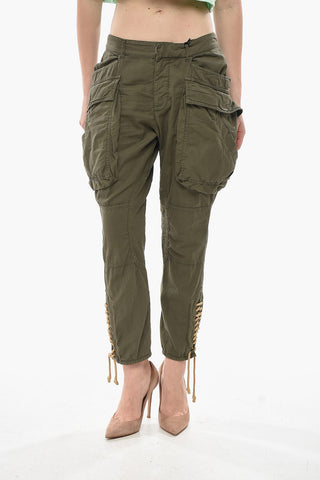 Stretch Cotton Cargo Pants with Lace-Up Detail