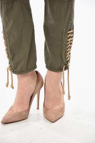 Stretch Cotton Cargo Pants with Lace-Up Detail