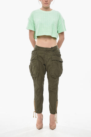 Stretch Cotton Cargo Pants with Lace-Up Detail