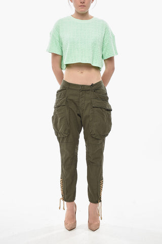 Stretch Cotton Cargo Pants with Lace-Up Detail