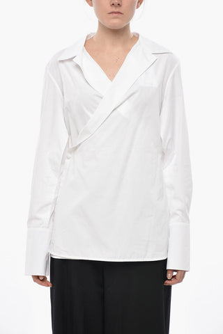 Popelinebluse mit Wickeldesign