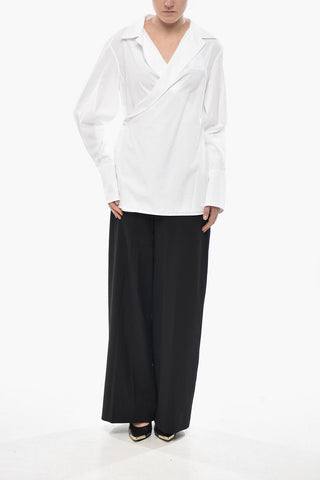 Popelinebluse mit Wickeldesign