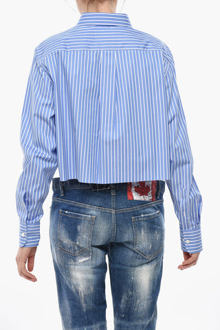 Casual Cropped Awning-Striped Shirt