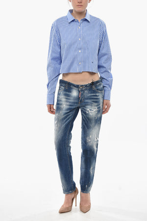Casual Cropped Awning-Striped Shirt