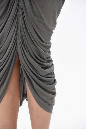 Draped Stretch Viscose Midi Skirt with Chain Detail