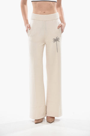 Pantaloni Palazzo PALM in Maglia con Logo in Jacquard