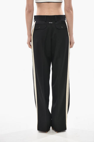 Pantaloni Palazzo LOGO TAPE in Misto Lana con Bande Laterali Crochet