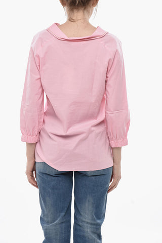 Poplin Blouse With V-Neck And Embroidered Logo