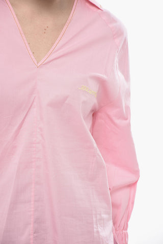 Poplin Blouse With V-Neck And Embroidered Logo