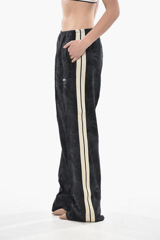 Pantaloni Track Loose Fit in Jacquard con Bande Laterali a Constrato