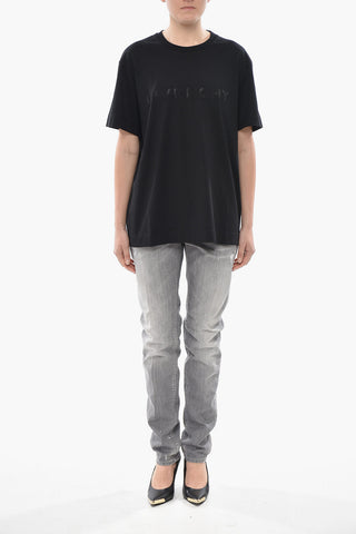 Oversized Cotton T-Shirt with Crystal Logo