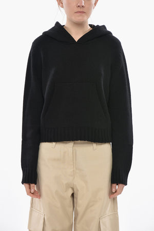 Maglia in Misto Lana con Cappuccio e Logo a Contrasto