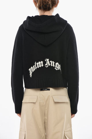 Maglia in Misto Lana con Cappuccio e Logo a Contrasto