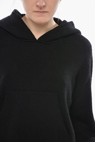 Maglia in Misto Lana con Cappuccio e Logo a Contrasto
