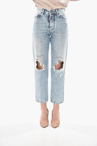 Destroyed-Jeans BOSTON mit geradem Bein und 18-cm-Print