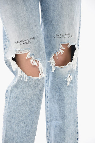 Destroyed-Jeans BOSTON mit geradem Bein und 18-cm-Print