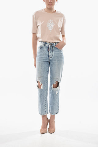 Destroyed-Jeans BOSTON mit geradem Bein und 18-cm-Print