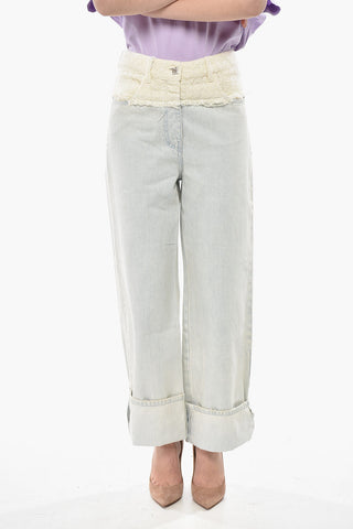 Cropped-Fit-Jeans Mit Umschlag Und Tweed-Detail 26cm