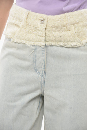 Cropped Fit Jeans With Cuffed Hem And Tweed Detail 26cm