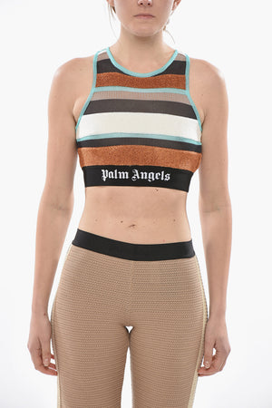 Crop Top in Maglia Lurex con Motivo a Righe e Banda Elastica Logata