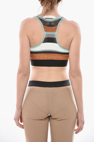 Crop Top in Maglia Lurex con Motivo a Righe e Banda Elastica Logata