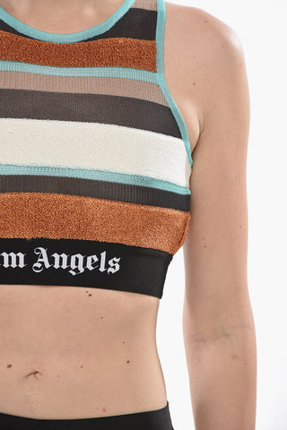 Crop Top in Maglia Lurex con Motivo a Righe e Banda Elastica Logata