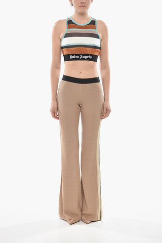 Crop Top in Maglia Lurex con Motivo a Righe e Banda Elastica Logata