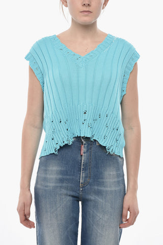 Strickgilet im Distressed-Look mit V-Ausschnitt